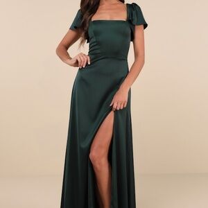 Lulus Ultimate Sweetness Emerald Green Satin Flutter Sleeve Maxi Dress - Size M